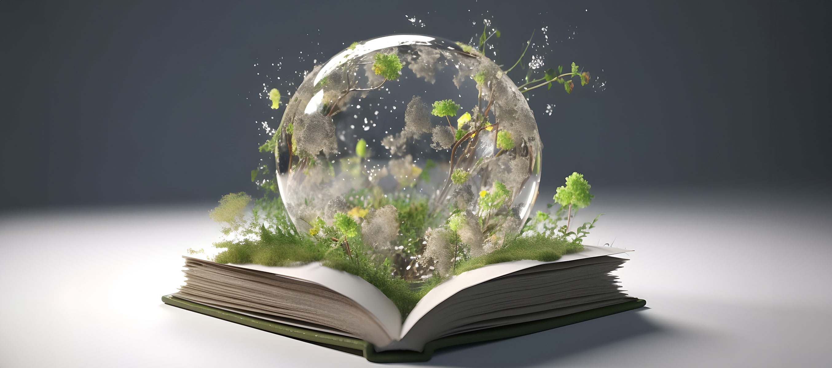 Globe with book and spring greenery